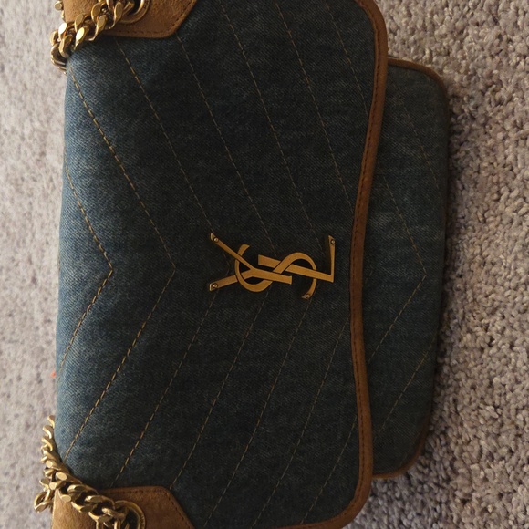 Yves Saint Laurent Niki Blue and Tan Quilted Shoulder Bag - Picture 2 of 7